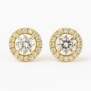 1.6 CT IGI Certified Round Lab Grown Diamond Halo Stud Earrings in 18K Solid Gold/Platinum, Engagement & Lab Created Diamond Studs, Handmade