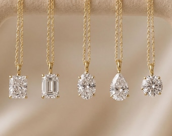 Ciondolo solitario con diamante creato in laboratorio, oro 14 carati (2 carati, tagli multipli)