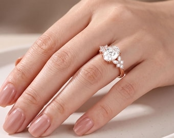 Oval Lab Grown Diamond Engagement Ring - Vintage Cluster Design