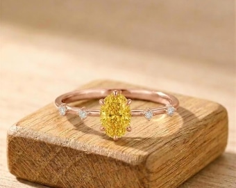 Bague de fiançailles diamant ovale jaune - Cultivé en laboratoire, Platine minimaliste