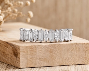 Alliance diamants baguette et marquise - Argent et or empilables