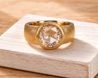 Bague chevalière ronde avec diamants cultivés en laboratoire, bague en or, bague en platine, bague de mariage, cadeau pour elle, bague tendance, bague unisexe.