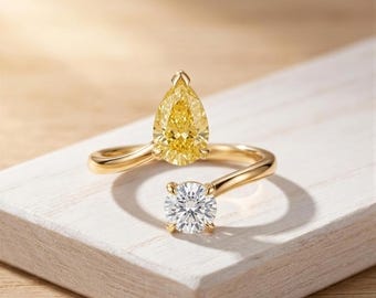 Bague toi et moi taille poire : diamants cultivés en laboratoire, design by-pass