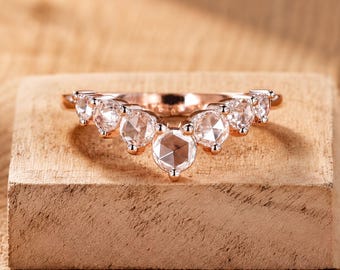 Curved Chevron Diamond Ring - Half Eternity Rose Cut Band