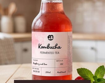 Kombucha Label Template, Editable Canva Bottle Label, Printable Fermented Tea Tag, Digital Download