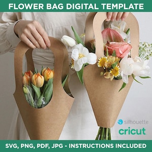 Saco de flores de papel kraft - Modelo de caixa de lembrancinhas de plantas - Embrulho de flores para presente - Caixas de embalagem de flores