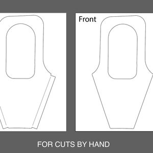 May include: A printable pattern for a garment with a large opening at the top. The pattern is labeled "Back" and "Front" and includes instructions for "Cuts by Hand".
