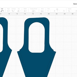 May include: A digital design program showing two blue shapes with a cut-out in the middle. The shapes are labeled "Flower-bag-cricut_Back" and "Flower-bag-cricut_Front".