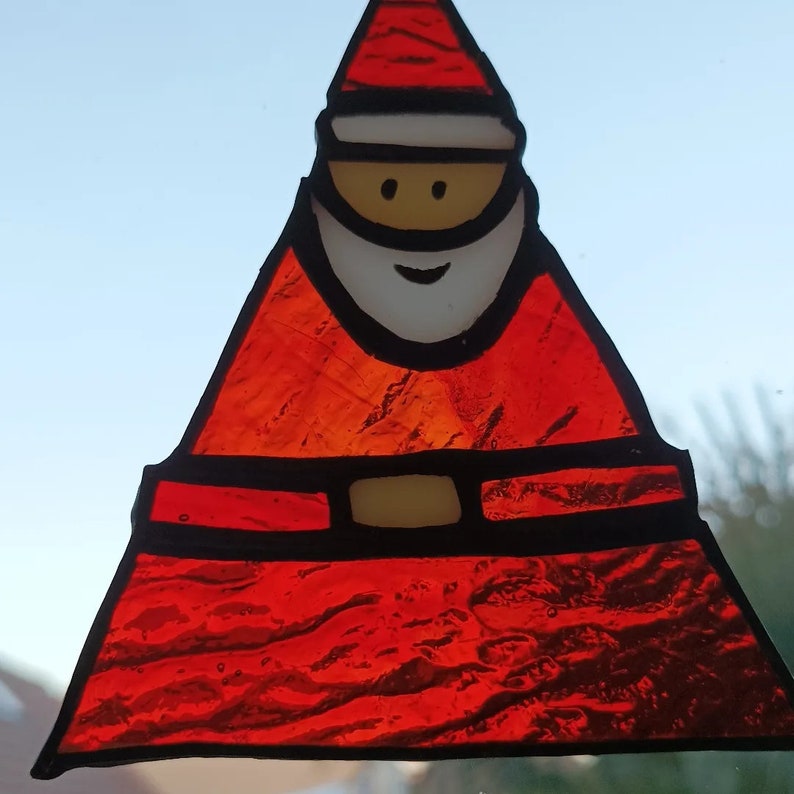 Triangular Santa Decoration Christmas Stained Glass Tree Santa Claus - Etsy