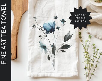 Floral Cotton Tea Towel: Botanical Kitchen Linen, Absorbent Dish Drying Cloth