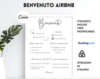 Modello di Benvenuto Airbnb Italiano e inglese - Istruzioni in Italiano -Informazioni Utili e Personalizzabili-Canva Template - A4 US letter