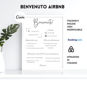 Modello di Benvenuto Airbnb Italiano e inglese - Istruzioni in Italiano -Informazioni Utili e Personalizzabili-Canva Template - A4 US letter
