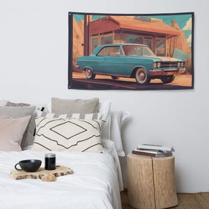 Retro Automotive Charm Flag - Stylish Vintage Car Scene