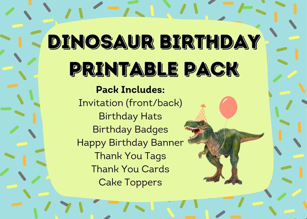 Personalized Dinosaur Printable Birthday Party Decorations Digital ...