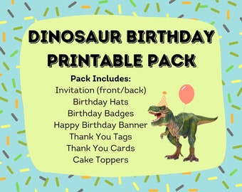 Personalized Dinosaur Printable Birthday Party Decorations Digital Download Party Pack