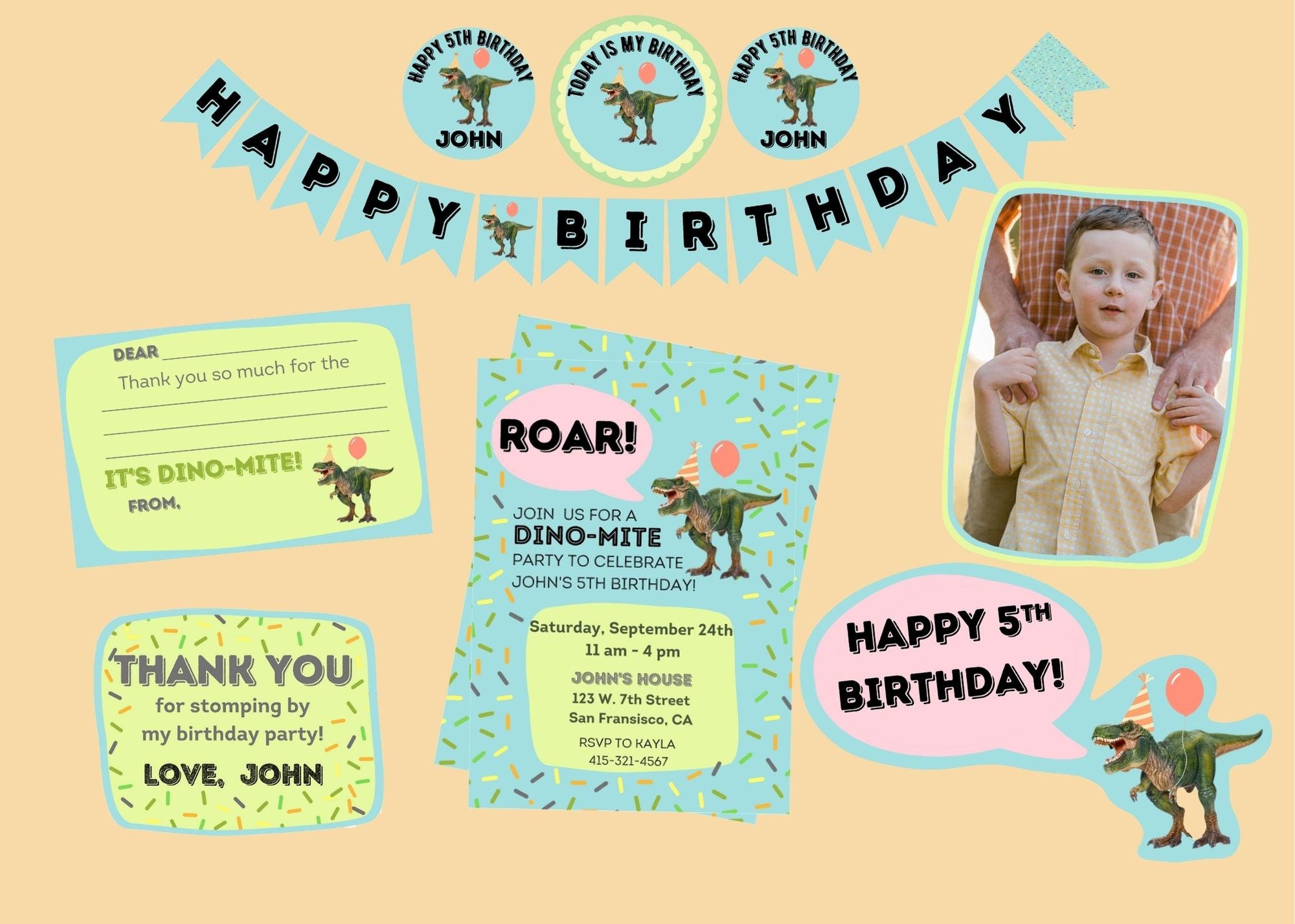 Personalized Dinosaur Printable Birthday Party Decorations Digital