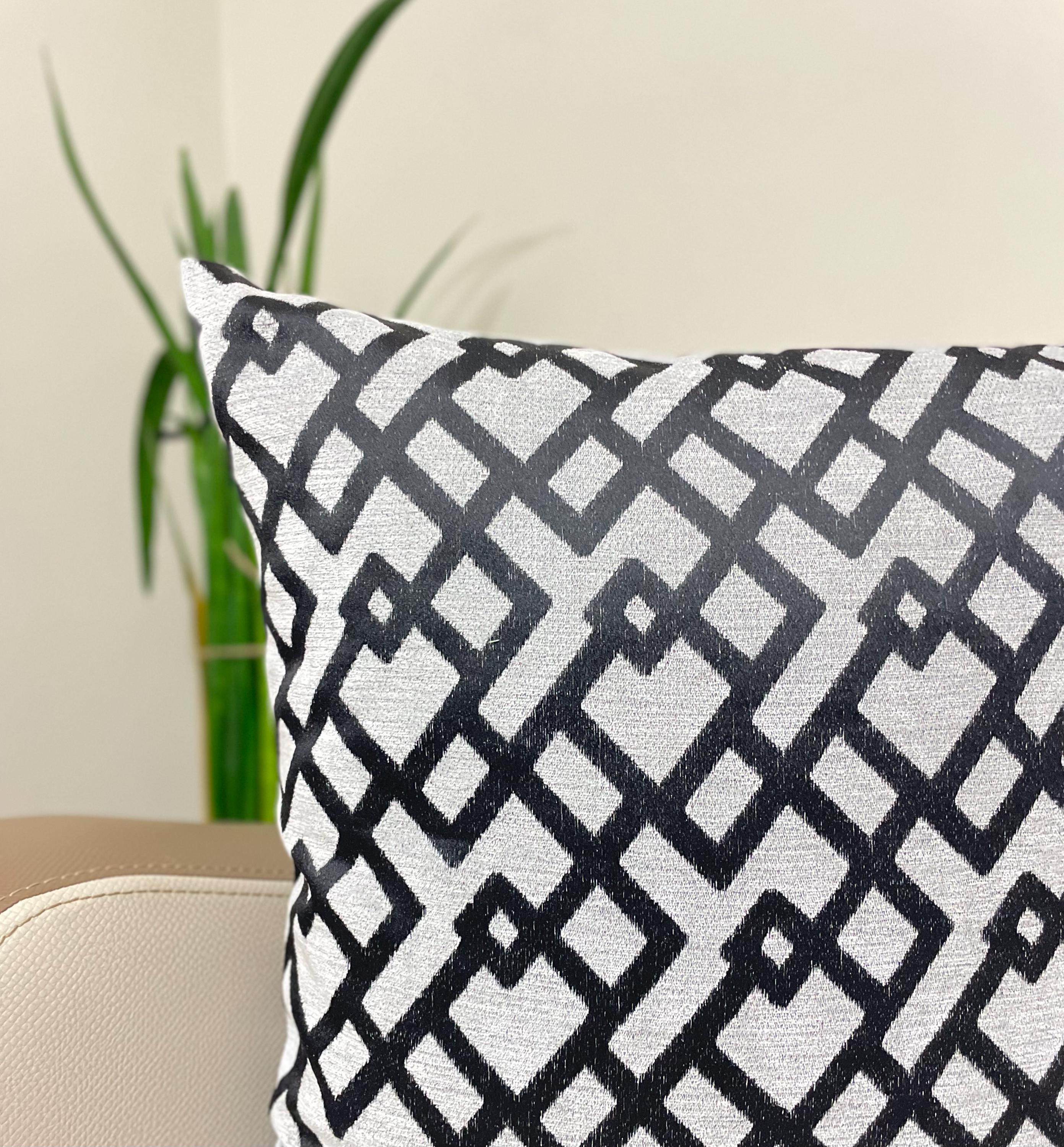 Luxury Geometric Pillow Cover Stylish Velvet Throw Pillow Gray and Black Exclusive Cushion Cover Decorative Pillows Euro Sham Cover