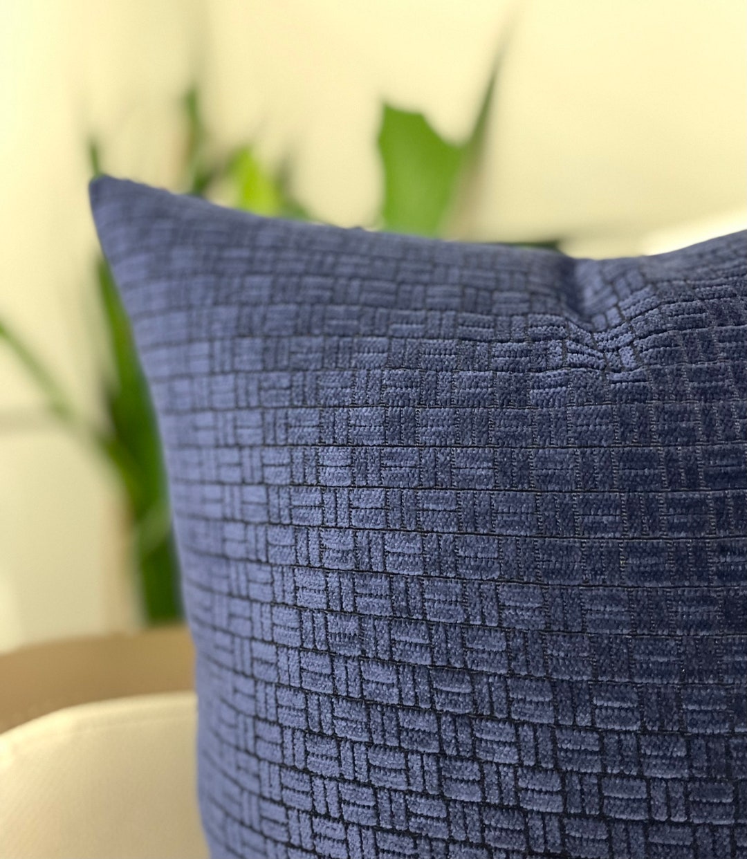 Navy Blue Geometric Velvet Pillow Cover, Bohemian Throw Pillow, Navy Blue Euro Sham, Copper
