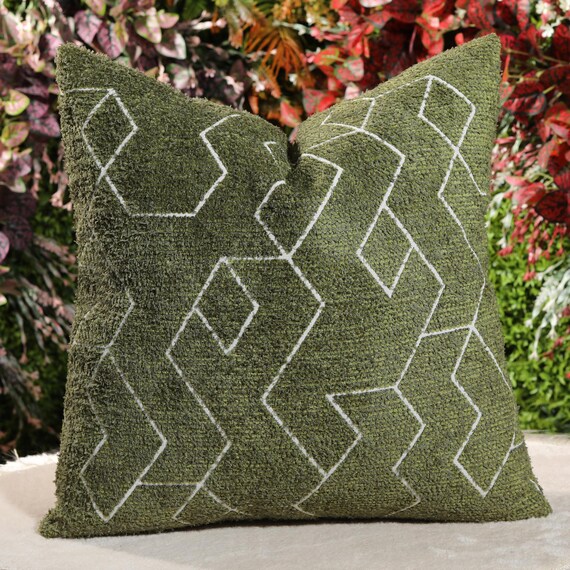 Moss Green Geometric Velvet Pillow Cover Moss Green and White Euro Sham Cover Textured Soft Cozy Fabric Etsy