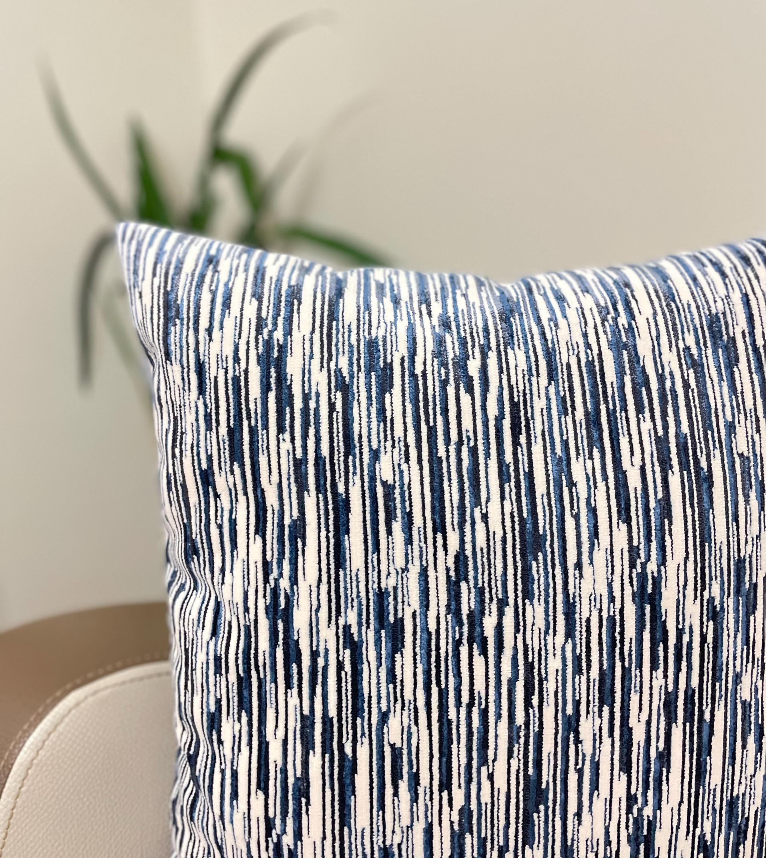 Navy Striped Pillow Cover Stylish Woven Velvet Throw Pillow Accent Pillow for Couch Navy Euro Sham Cover 26x26 22x22 20x20