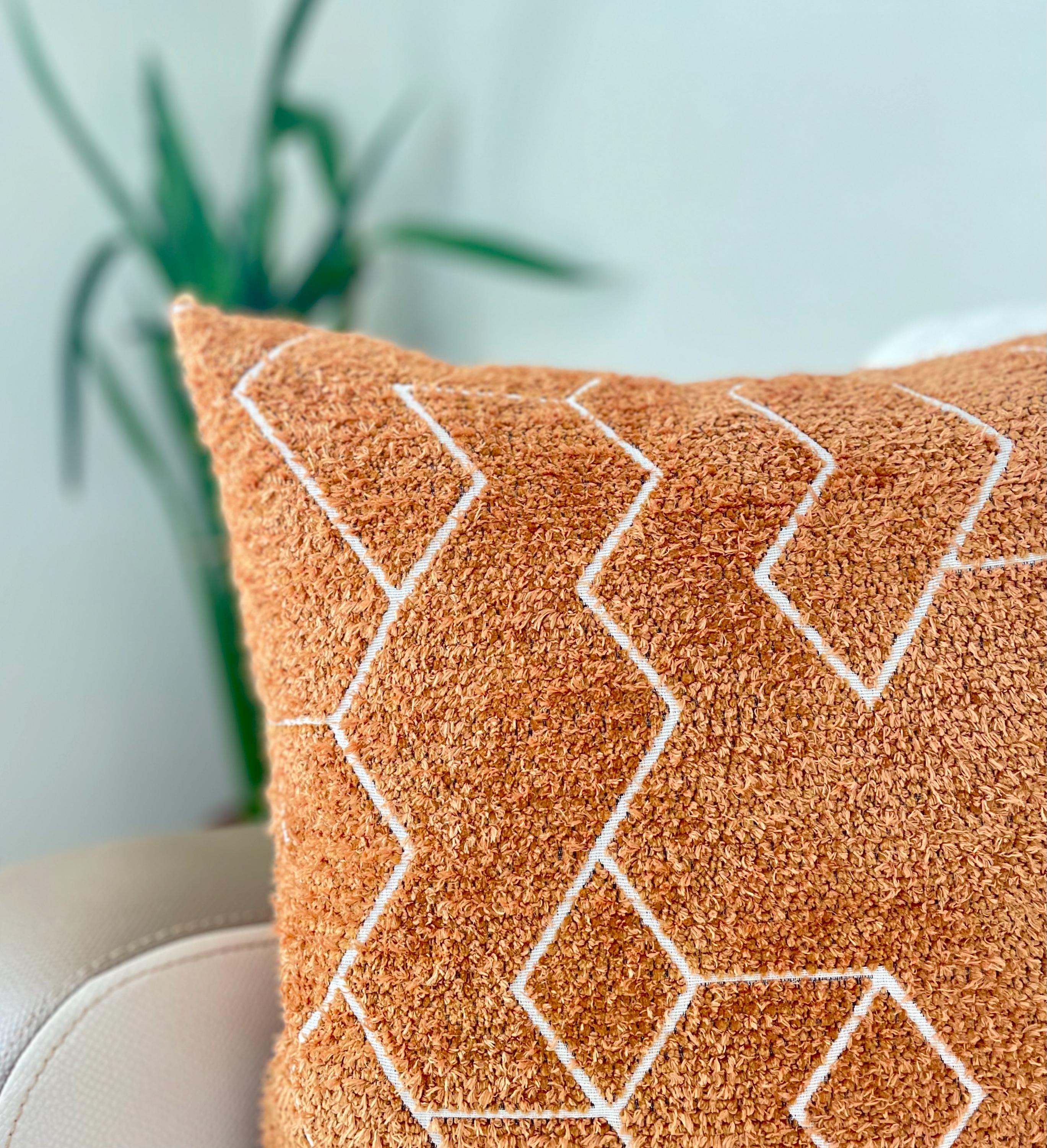 Copper Geometric Pillow Cover Soft Burnt Boucle Pillow Cover Rust Orange Euro Sham Cover Textured Soft Cozy Fabric