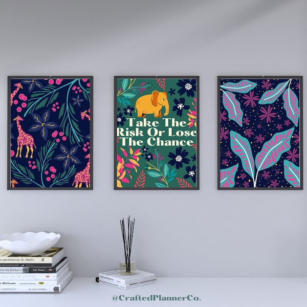 Dark Tropical Jungle Inspired Gallery Wall Art Prints | Set of 7 | Printable | Digital Download | Jewel Tones | Mix&Match Designs!