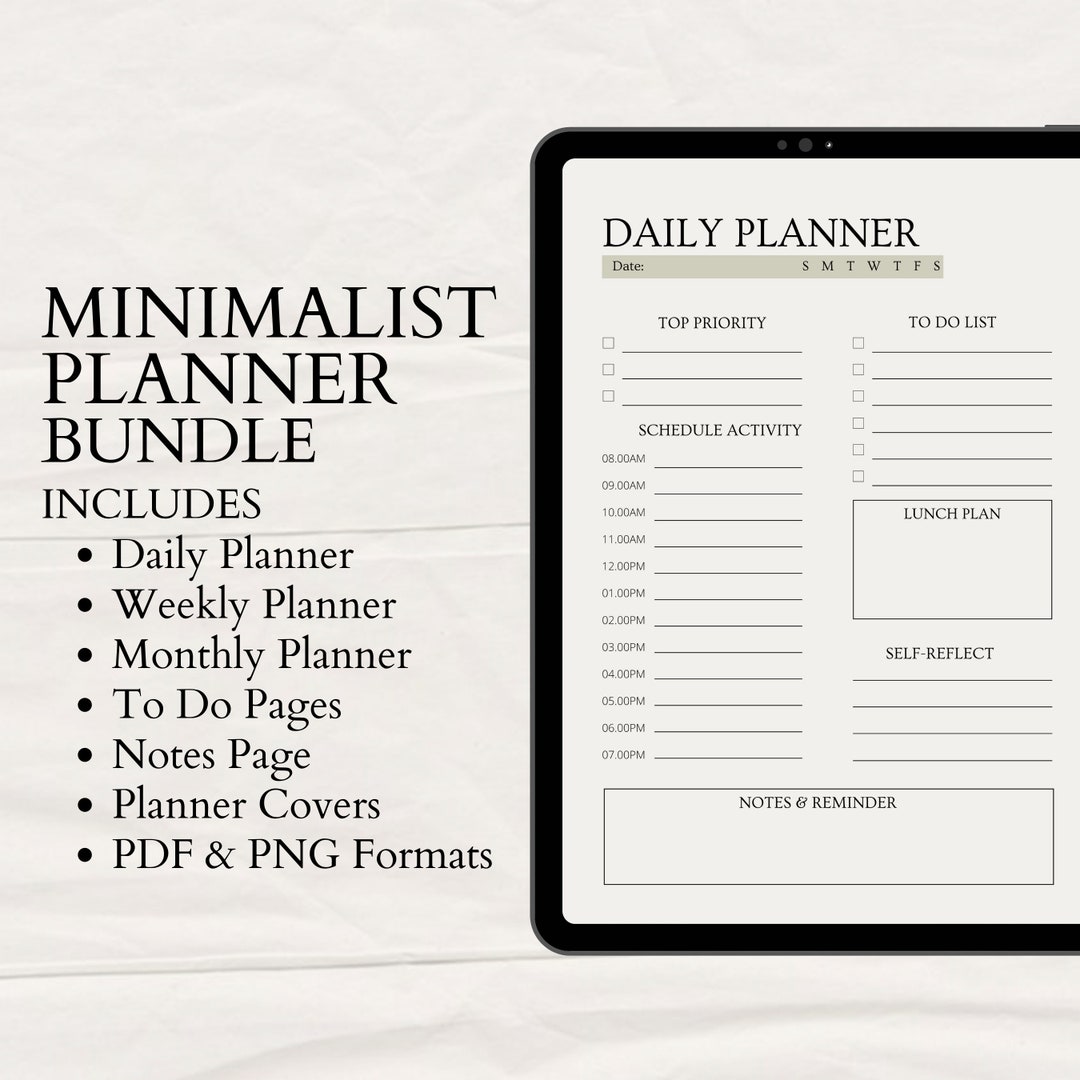 Minimalist Digital Planner Bundle, Printable Planner, Daily Weekly
