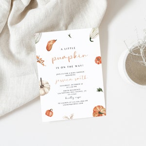 Little Pumpkin Baby Shower Invitation Template, Editable Invite, Fall Autumn Rustic Gender Neutral Baby Shower, Digital Instant Download
