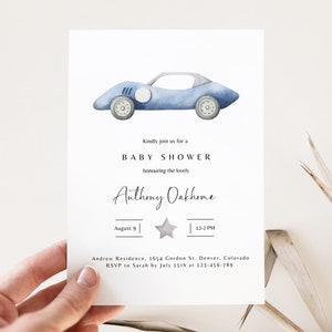 Baby Shower Invitation Template. Vintage Race Car Baby Shower Invite Editable Race Car Invite Little Racer Boy, Instant Download