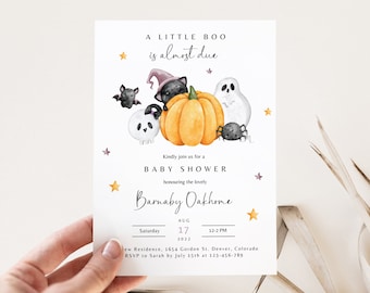 A little boo is almost due baby shower Invitation, Gender neutral Halloween Baby Shower Invite, spooky b