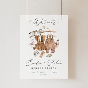Boho Gender Reveal Welcome Sign, Editable Gender Reveal Sign Template, Vintage Baby Clothes Gender Reveal Welcome Sign Templett