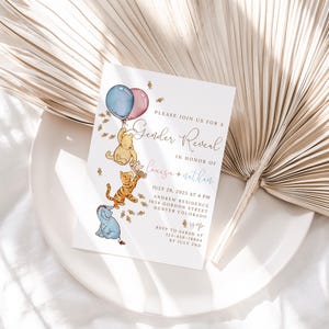 Gender Reveal Invitation, Winnie the Pooh Classic Invitation, Personalized Template Pooh Gender Reveal, Decorations Balloons, Boy or girl