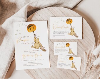 Fall Winnie The Pooh Invitation Bundle, A Little Pumpkin is On The Way Editable Baby Shower Bundle Template, Books for Baby, Diaper raffle