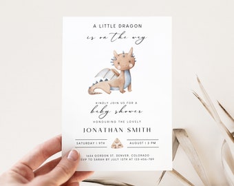 Dragon Baby Shower Invitation, Editable Mythical Creature Dragon Gender Neutral Baby Shower Invite, Printable A Little Dragon Magic Invite