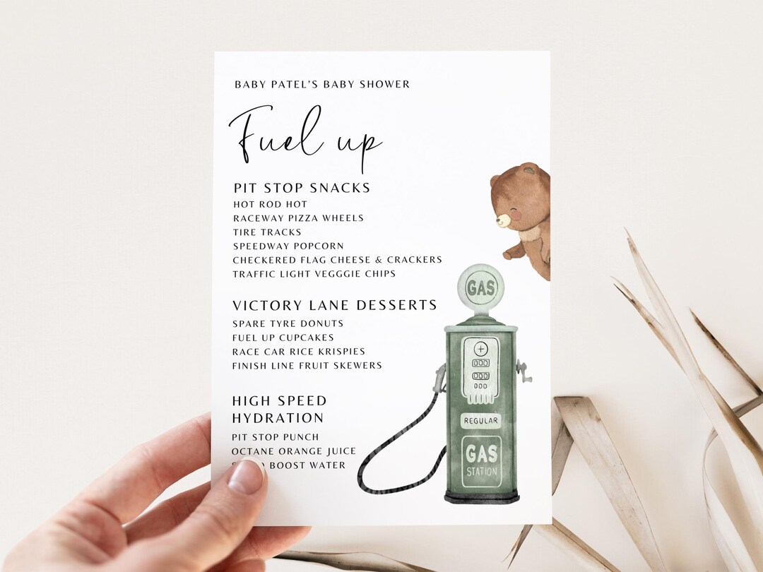 Race Car Menu, Printable Vintage Race Car Baby Shower A4 Menu Card ...