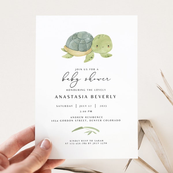 Nautical Minimalist Baby Shower Invitation, Gender Neutral Baby Shower Invite, Editable Turtle Baby Shower Template, Instant Download