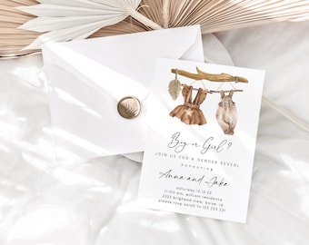 Boho Baby Clothes Gender Reveal Invitation Template (Digital)