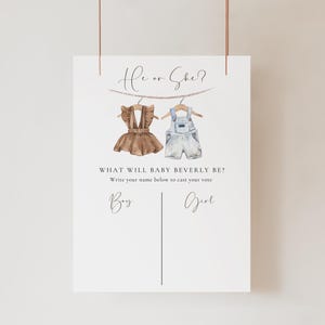 Boho Gender Reveal Welcome Sign, Editable Gender Reveal Sign Template, Printable Vintage Baby Clothes Gender Reveal Welcome Sign