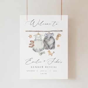 Boho Gender Reveal Welcome Sign, Editable Gender Reveal Sign Template, Vintage Baby Clothes Gender Reveal Welcome Sign Templett