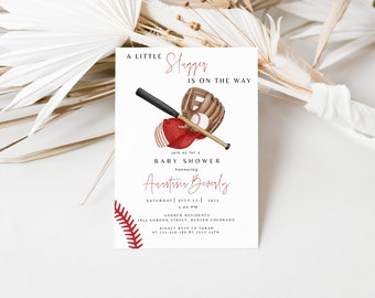 Modelo de convite para chá de bebê de beisebol: Little Slugger (download digital)