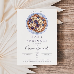 Waffle Baby Sprinkle Invitation Template, Boho Editable Baby Brunch Invitation, Printable Waffle Gender Neutral Invite, Berry Baby Shower