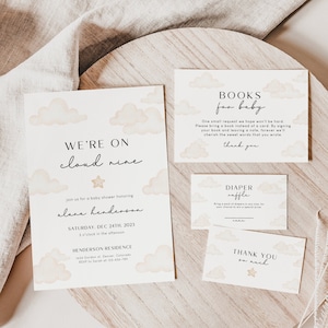 Babypartyeinladungspaket, Wolke 9 Wir sind auf Wolke neun Vorlage, moderne geschlechtsneutrale Wolke laden Boho druckbare bearbeitbare Babyparty ein