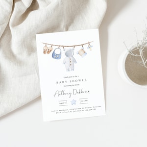 Boho Baby Shower Invitation, Nursery Editable Baby Shower Invite Template, Vintage Baby Clothes Baby Shower Invitation , Boy Baby Shower