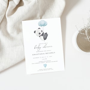 Bewerkbare Panda baby shower uitnodiging sjabloon, afdrukbare Safari Panda baby shower uitnodiging, jongen ballon genderneutrale Panda, Instant Download