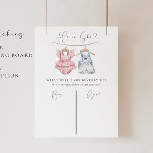 Boho Gender Reveal Invitation Template, Vintage Baby Clothes Invite (Digital Download) image 7