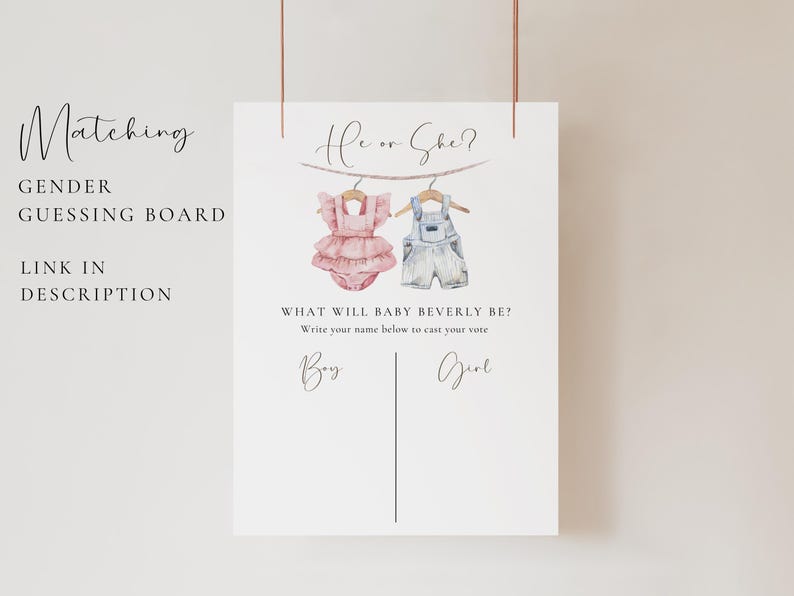 Boho Gender Reveal Invitation Template, Vintage Baby Clothes Invite (Digital Download) image 7