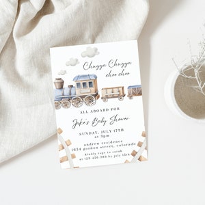 Train Baby Shower Invitation, Watercolor Train Baby Shower, Blue Train Shower Invite, Train Shower Invite, Boy Digital Train Baby Shower