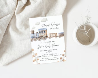 Watercolor Train Baby Shower Invitation (Digital Download)