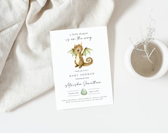 Dragon Baby Shower Invitation, Editable Mythical Creature Dragon Boy Baby Shower Invite, Printable A Little Dragon Magical Baby Shower