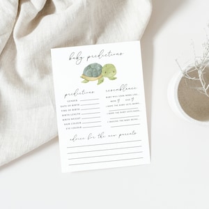 Nautische minimalistische baby shower uitnodiging, babyvoorspellingen en advieskaarten, schildpad babyshowerspellen, advies voor ouders, wensen voor baby